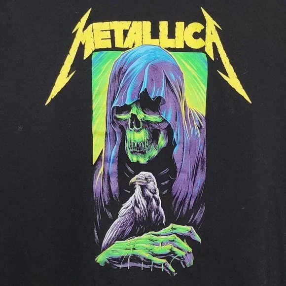 Metallica T-shirt Band Skeleton Grim Reaper Zombie Black Crow Size  Medium